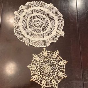 Vintage, hand sewn doilies.
